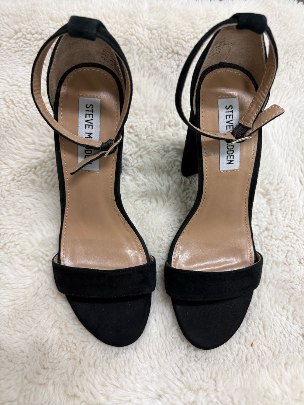 Steve Madden Black Suede Ankle-Strap Block Heels
